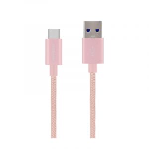 First Champion 鋁合金PET編織 USB Type-C 至 USB-A 充電傳輸線 - 100cm - 粉紅色