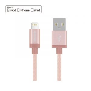 First Champion MFi 認證 Lightning USB 充電傳輸線 - 尼龍編織配鋁合金外殼 - 180cm - 粉紅色