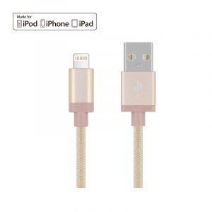 First Champion MFi 認證 Lightning USB 充電傳輸線 - 尼龍編織配鋁合金外殼 - 180cm - 金色