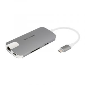 First Champion USB Type-C 集線器 - 8合1 (HDMI, USB, USB-C, Card Reader, 乙太網口 ) - 灰色