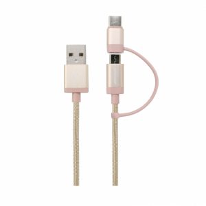 First Champion 鋁合金尼龍編織2合1 Micro USB & Type-C 充電傳輸線 - 100cm - 金色