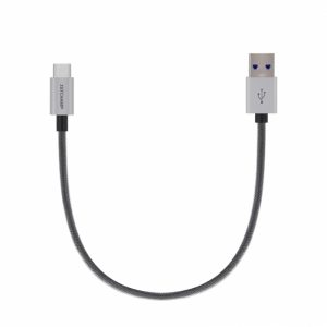 First Champion 鋁合金PET編織 USB Type-C 至 USB-A 充電傳輸線 - 30cm - 銀色