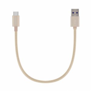 First Champion 鋁合金尼龍編織 USB Type-C 至 USB-A 充電傳輸線 - 20cm - 金色