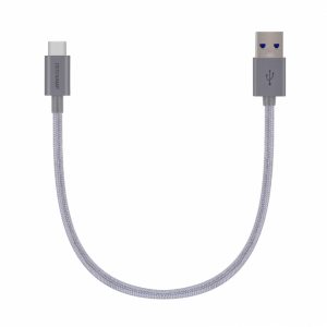 First Champion 鋁合金尼龍編織 USB Type-C 至 USB-A 充電傳輸線 - 20cm - 灰色