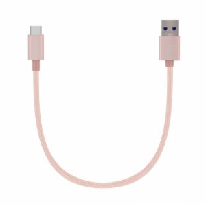 First Champion 鋁合金尼龍編織 USB Type-C 至 USB-A 充電傳輸線 - 20cm - 粉紅色