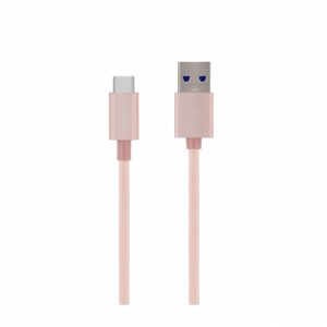 First Champion 鋁合金尼龍編織 USB Type-C 至 USB-A 充電傳輸線 - 120cm - 粉紅色