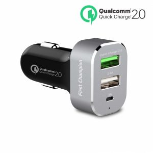 First Champion USB 汽車充電器 - EL-745WQCTC - 3 x USB接口, 支援Type-C & QC2.0快充 - 銀色